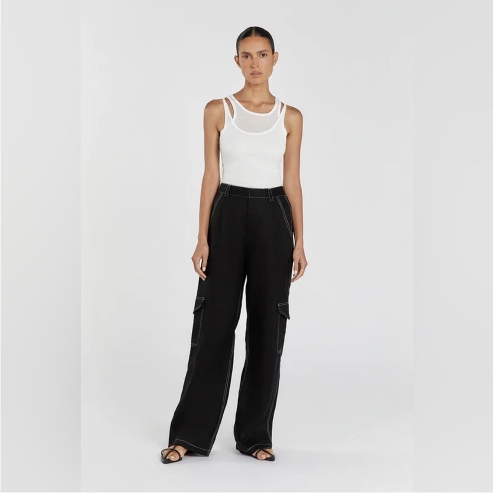 DISSH DIMITRA BLACK LINEN CARGO PANT US 4